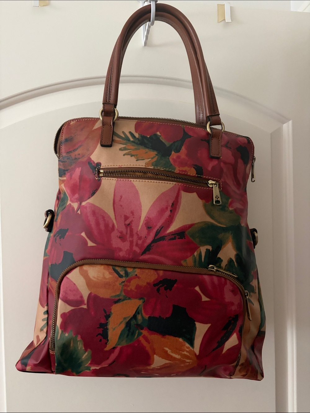 Patricia Nash leather  floral  Print Tote Bag with Brown Handles